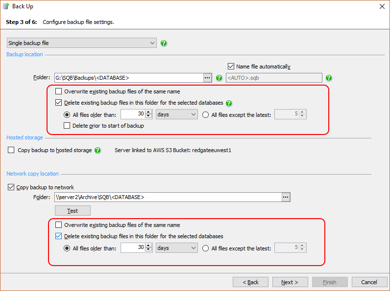 Creating backups - file settings - SQL Backup 10 - Product